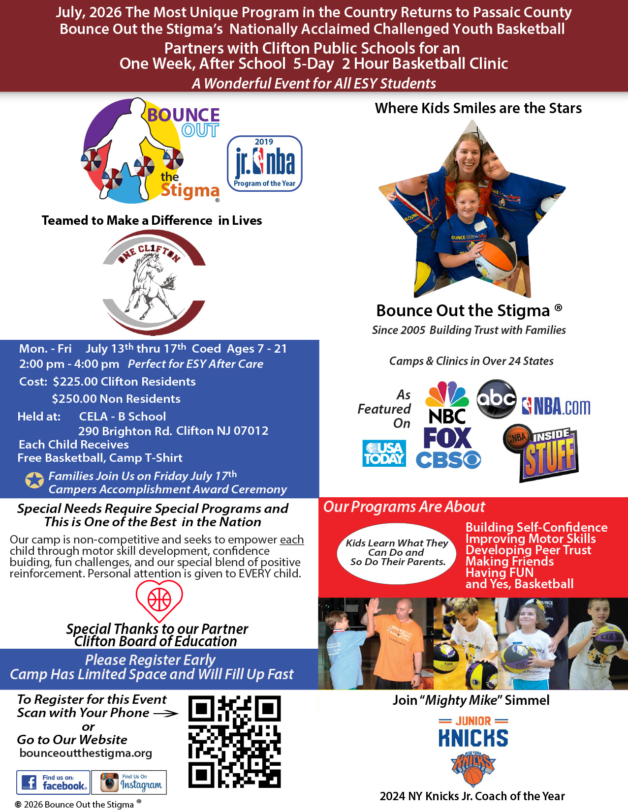 Clifton Early Learner Academy ESY Summer Basketball Clinic for Special Needs All Inclusive Students